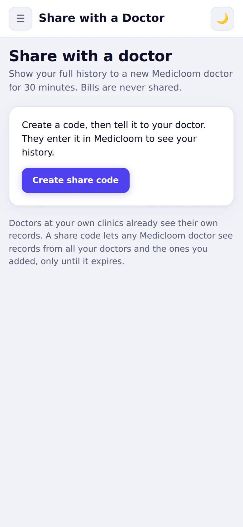 Sharing health history with a doctor